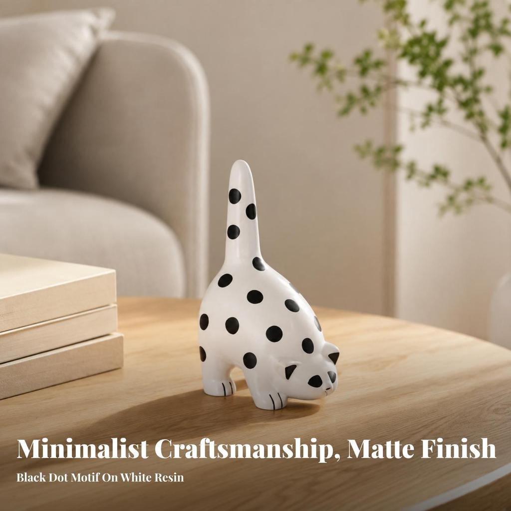 Cat Figurine Polka Dot Statue Decor Resin Cute for Tabletop, Bookshelf