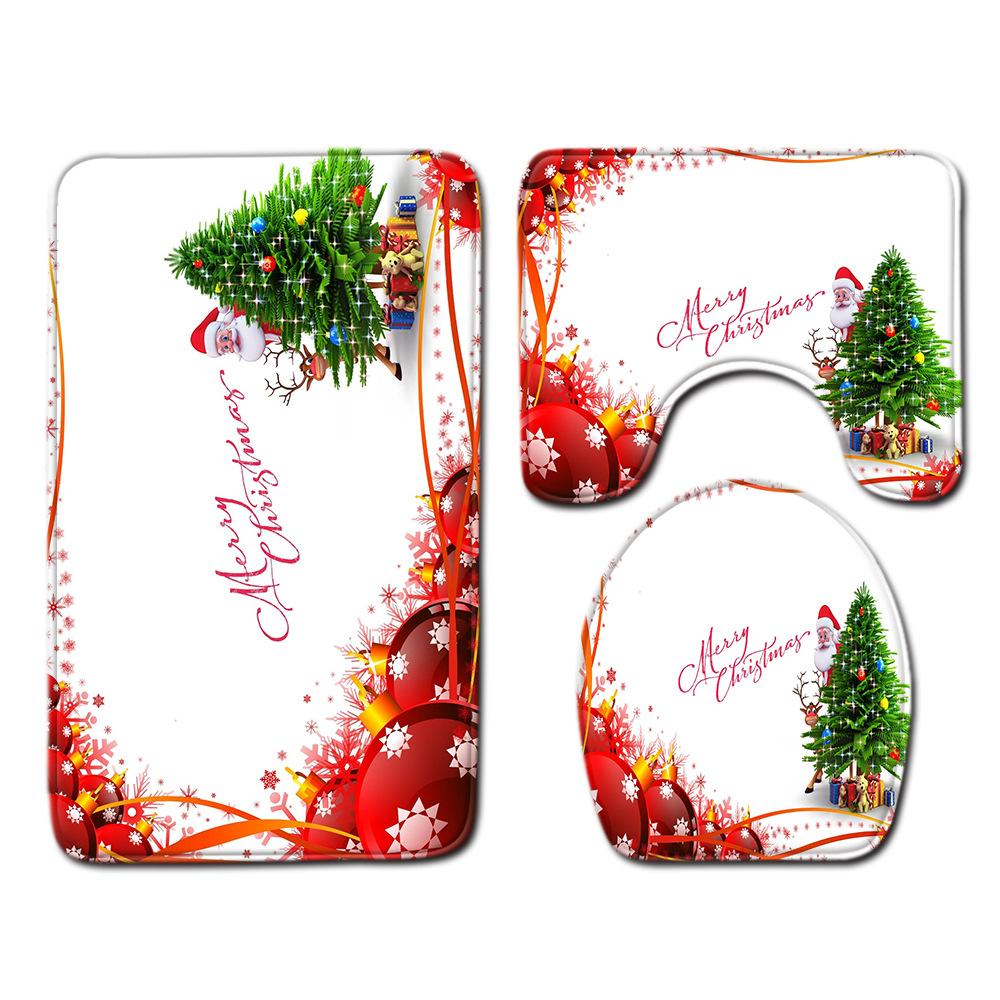 Christmas Bathroom Floor Mat Toilet Three-Piece Set