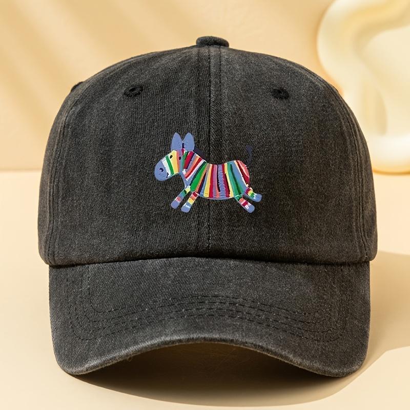 Colorful Striped Zebra Embroidered Washed Baseball Cap Retro Vintage Casual Adjustable Hat Unisex One Size