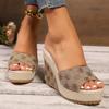 Peep Toe Wedge Heel Slippers for Women Plus Size Fashion Embroidery Chunky Platform Sandals Woman Summer Thick Sole Beach Slides