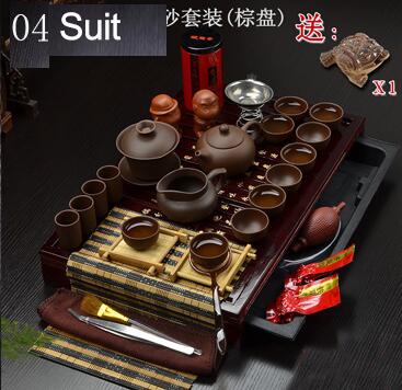 Chinese kung fu tea set porcelain tray purple grit ceramic teapot for the tea cups with saucers solid wood the tea pot 26pcs