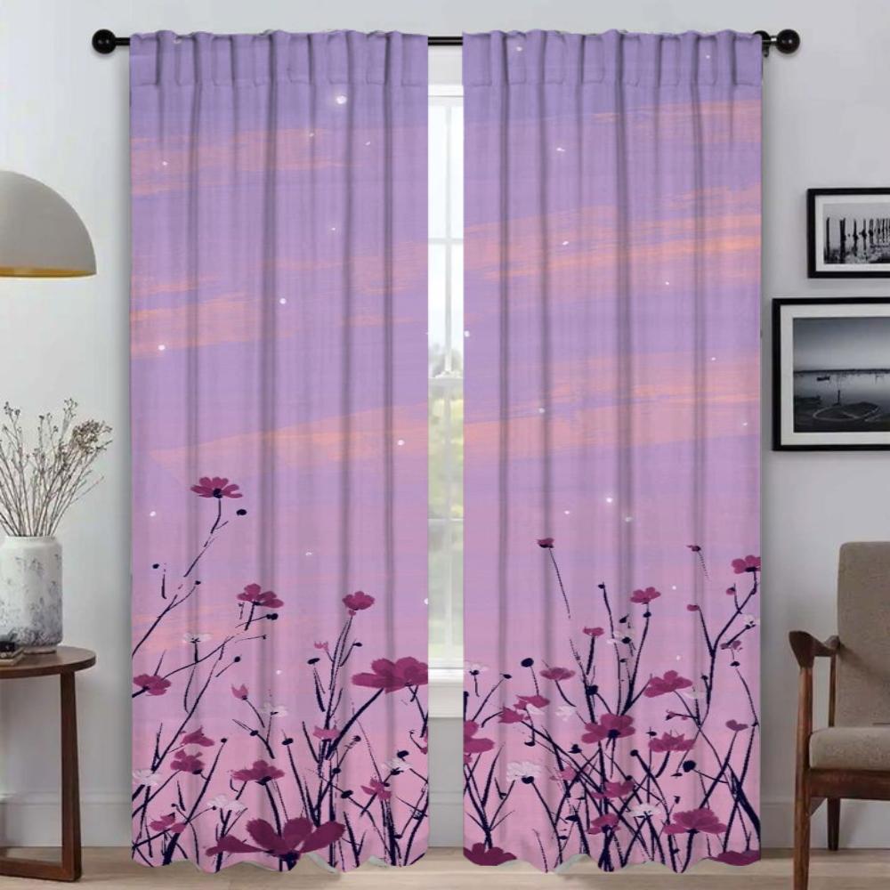 The Edge of the Flower Kitchen Curtains for Living Room Blackout Curtain Halloween Decoration Home Interior Curtains 2 Pieces