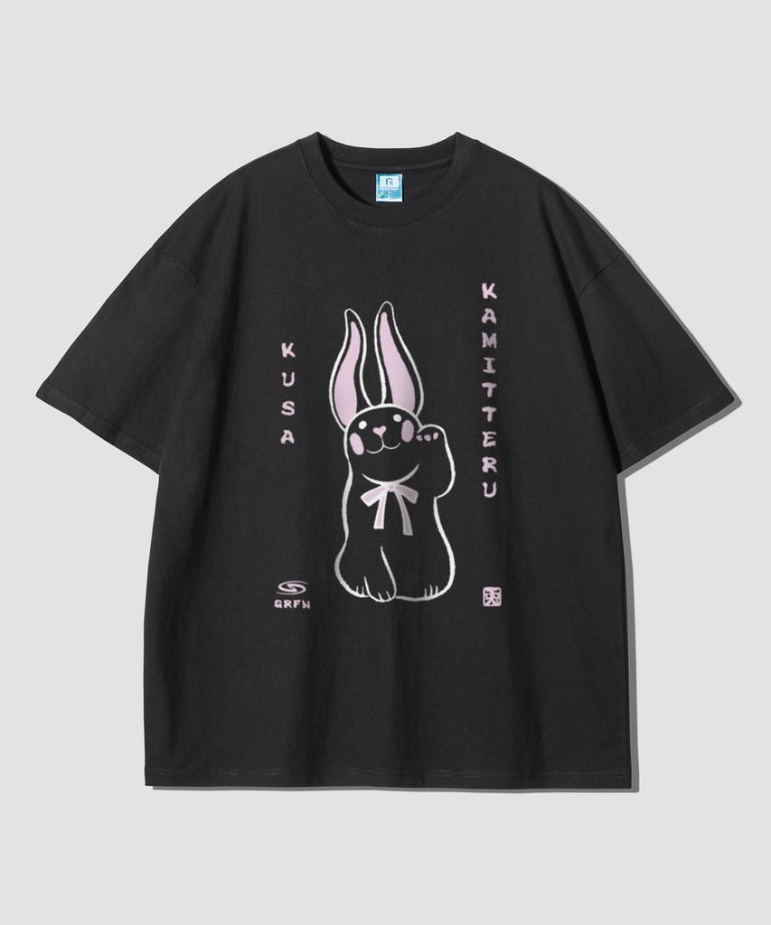 Geulaenpini Rabbit Oversized Short Sleeve T-Shirt - Black