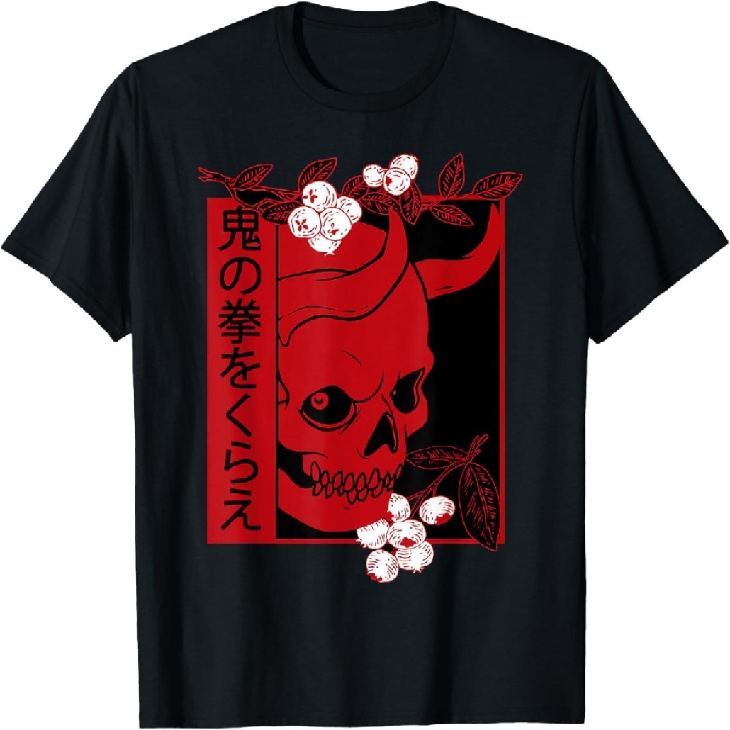 Японское искусство демона лицо Череп дьявол они харадзюку эстетика Футболка(5) S чёрный