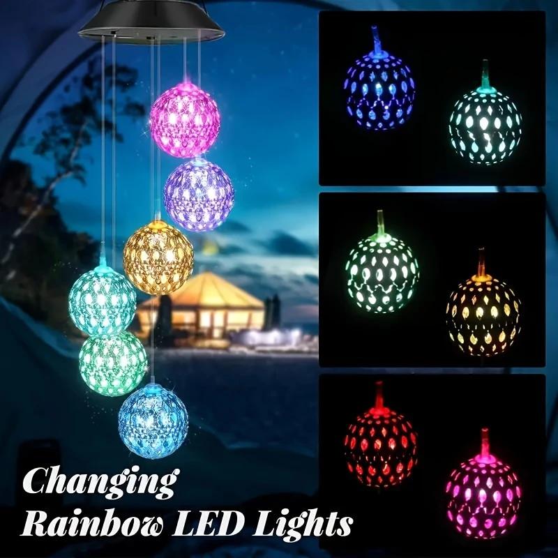 1pc Morocco Ball/Mirror Ball Solar Wind Chime Light Outdoor Garden Waterproof 6LED Hanging Lamp For Home Terrace Courtyard Decor