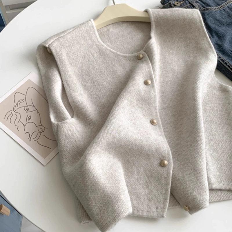 

Однобортний в язаний жилет на золотих ґудзиках Осінньо-зимовий светр-жилет Топ 3XL абрикосовий