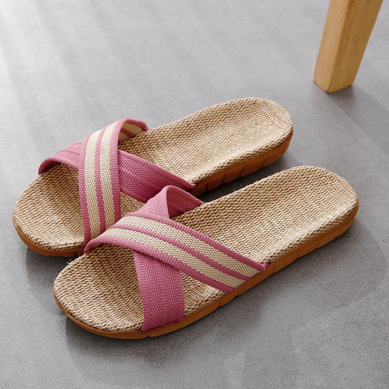 Unisex Thick-Bottom Rattan Straw Linen Slippers for All Seasons