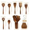 9Pcs Wood Utensils Set Wooden Spoons for Cooking Spoon Server Scraper Spatula Tongs Versatile Cookware Accessory