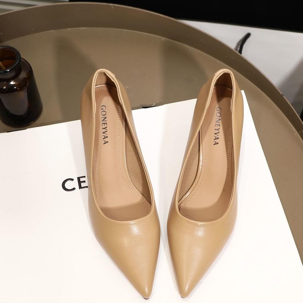 Milk Tea Color Small Size 31 32 33 Soft Leather Pointed High Heel Women's Fine Heel Shoes Black Work Shoes Large Size 41-434