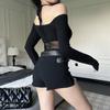 Pure Desire Off Shoulder Elegant Spice Girl Tops Ins Autumn New Sexy Slim Mesh T-shirt Women Fashion Solid Long Sleeved Casual Clothing
