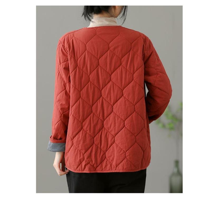 Mom's Winter Lightweight Cotton Jacket Korean Edition Cotton Jacket Loose Large Thick Round Neck Cotton Jacket for Women