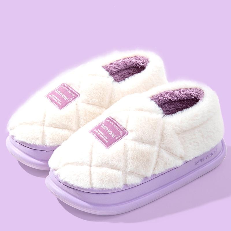 

Fashion Winter Couple Style Basic Design Women Plush Slippers Non-slip Warm Thick Furry Men Home Cotton Shoes zapatillas de mujer 36-37