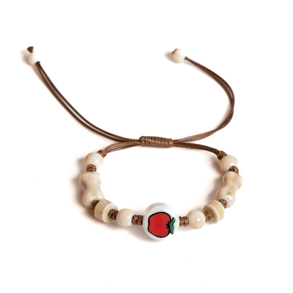 Handgemachtes Apfel-Keramik-Armband, verstellbare gewebte Kordel, süßer Cartoon-Stil, Schmuck für Geschenke