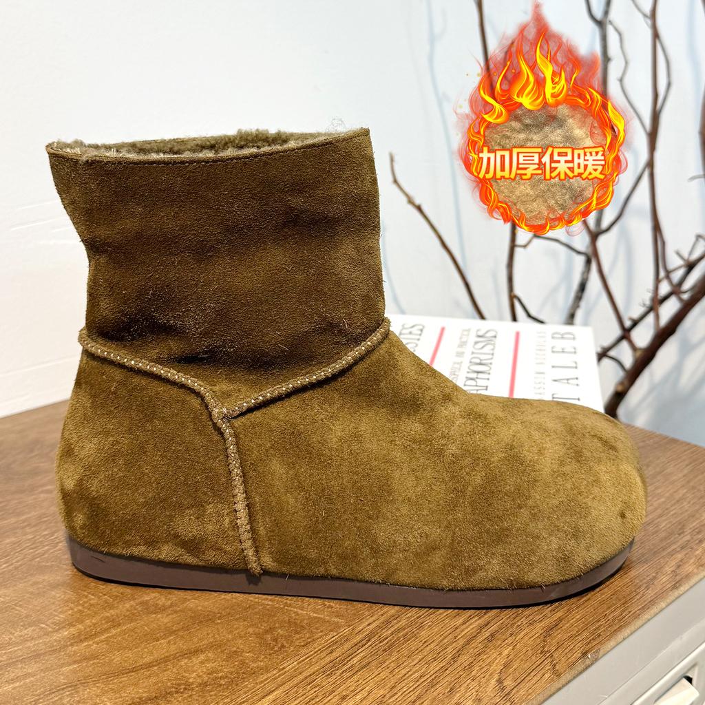 Retro leather thick-soled snow boots women's 2025 winter new outer wear velvet non-slip thermal cotton boots