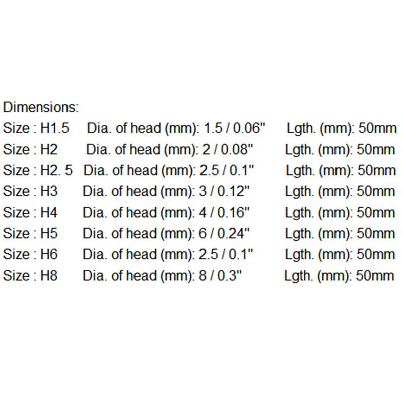 8pcs 50mm H1.5-H8 1/4'' Hex Shank Magnetic Head Screwdriver Bits Screw Drivers