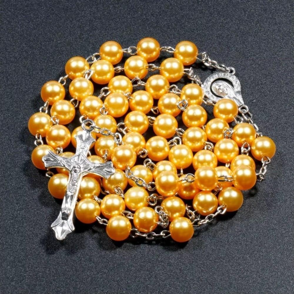 Vintage Stil Rosenkranz Perlen Anhänger Kette Imitation Perle Religiöse Anhänger Christlicher Schmuck