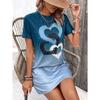 Women's Fashion Short Sleeve Heart Print Dress