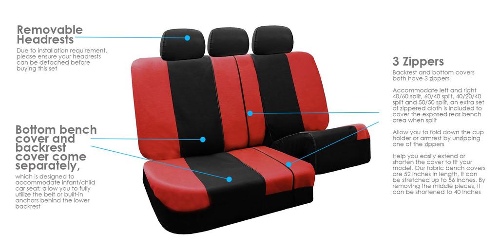 FH Group FB072RED115 Full Set Seat Covers Airbag and Split Bench Compatible (Roadmaster Red)