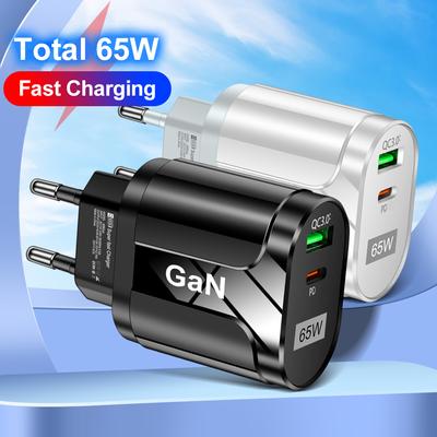 Cargador USB tipo C GaN 65 W PD de carga rápida para iPhone, Xiaomi y Samsung, con enchufe UE/EE. UU.