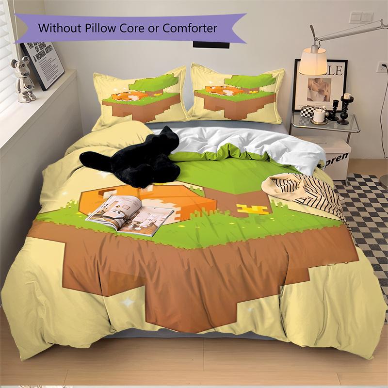 3pcs Minecraft Inspired Animal Print Home Bedding Set-Universal Three-Piece Suit for Bedroom, Guest Room, Living Room, Hotel Decorations-Per