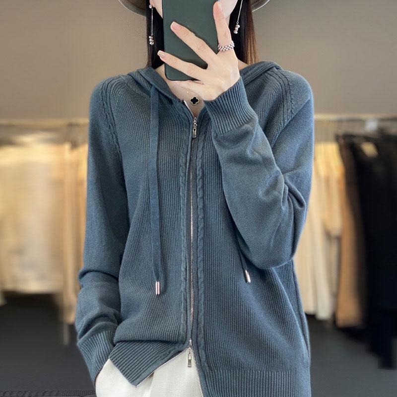 Suéter para mulheres com capuz e zíper cardigan moda suéter feminino lazer suéter plus size