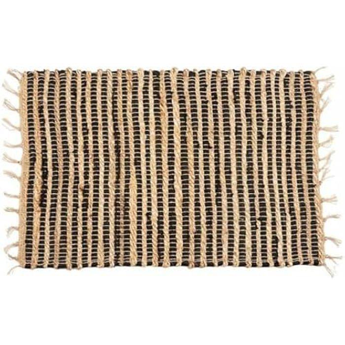 Tapis - GIFT DECOR - Noir Naturel À Rayures - 60 X 90 Cm - Fibres Naturelles - Intérieur