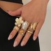 New Fashion Creativity Resin Wine Red Large Size Turn The Finger Rings Five-Piece Set for Wonen Inlay Zircon Rings Set Zircon