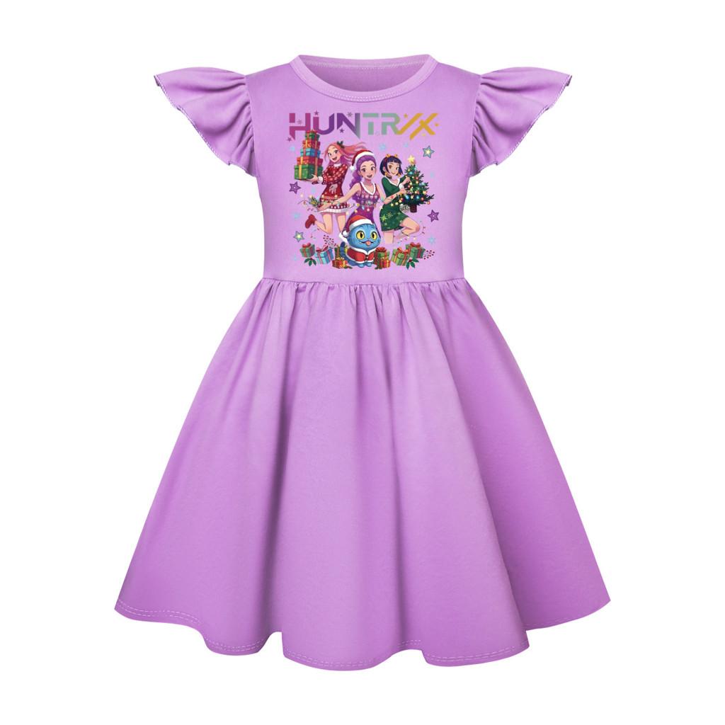 5084 Kids Girls Christmas New Year Mira Zoey Rumi Printed Ruffle Short Sleeves Casual Dress