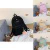 Cute Girl Backpack Nylon School Bag With Solid Color And Letter Embroidery Design For Daily Use