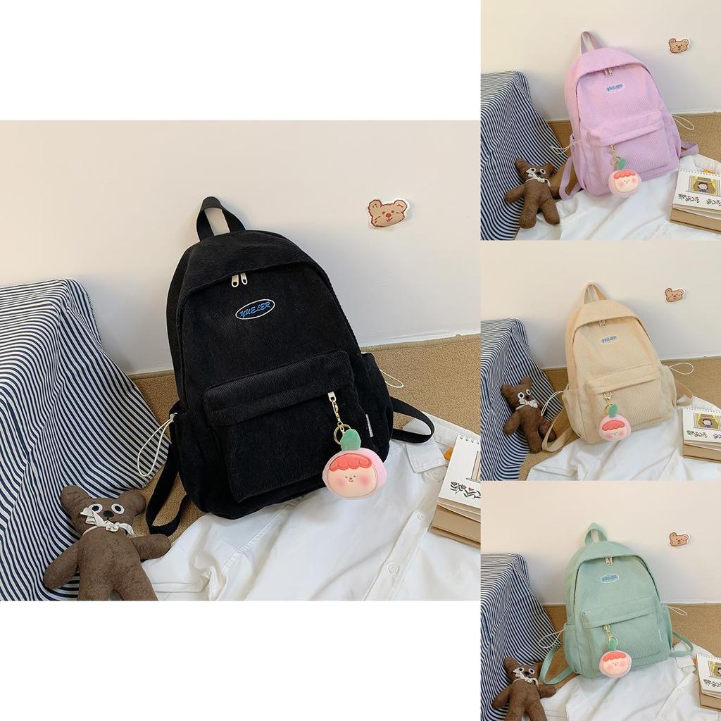 Cute Girl Backpack Nylon School Bag With Solid Color And Letter Embroidery Design For Daily Use