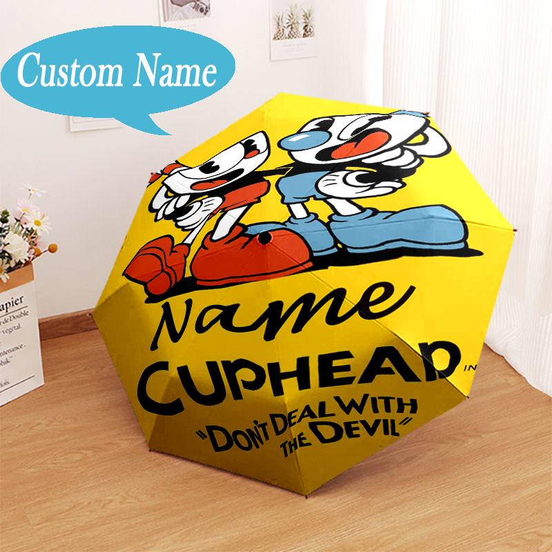 Custom Name Cartoon Cup Umbrella Folding Umbrella, Automatic Umbrella 8-Frame for Travel, Casual Lightweight Birthday Christmas gift