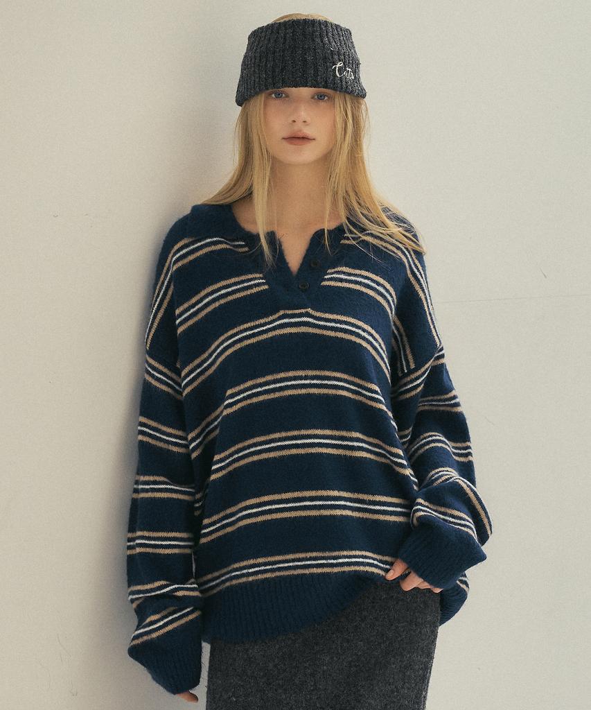 CITTA Wool Mohair Stripe Long Sleeve Knit_Ctk235(4Color)