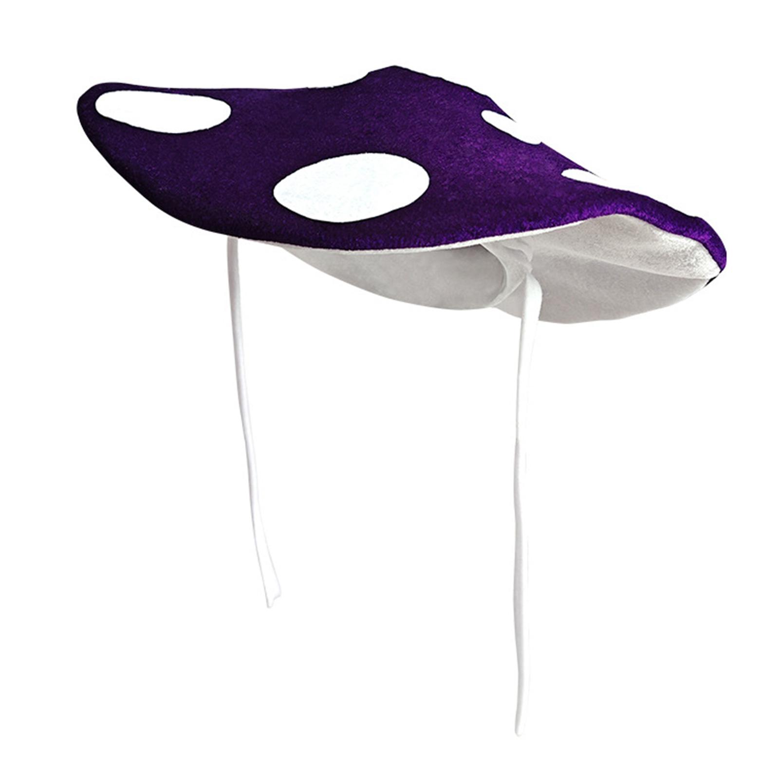 

Прелестная шляпа-гриб с регулируемыми завязками на шее, мягкий полиэстер, аксессуар для костюма, головной убор для ролевых игр, вечеринки на Хэллоуин фиолетовый