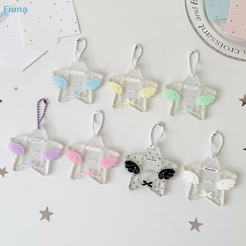 Kawaii Star Wing Acrylic Photocard Holder Keychain, Cute Glitter Kpop Idol Photo Sleeve Pendant for Collectibles