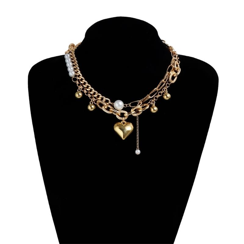 Two Tiers Chain Jewelry With Romance Oversized Heart Charm Sturdy Alloy Fashion Accessory