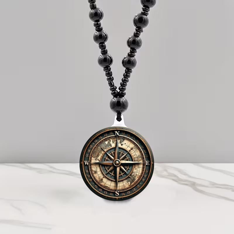 Винтажное ожерелье с круглым кулоном с двухсторонним дизайном компаса, из стеклянного сплава, на годовщину