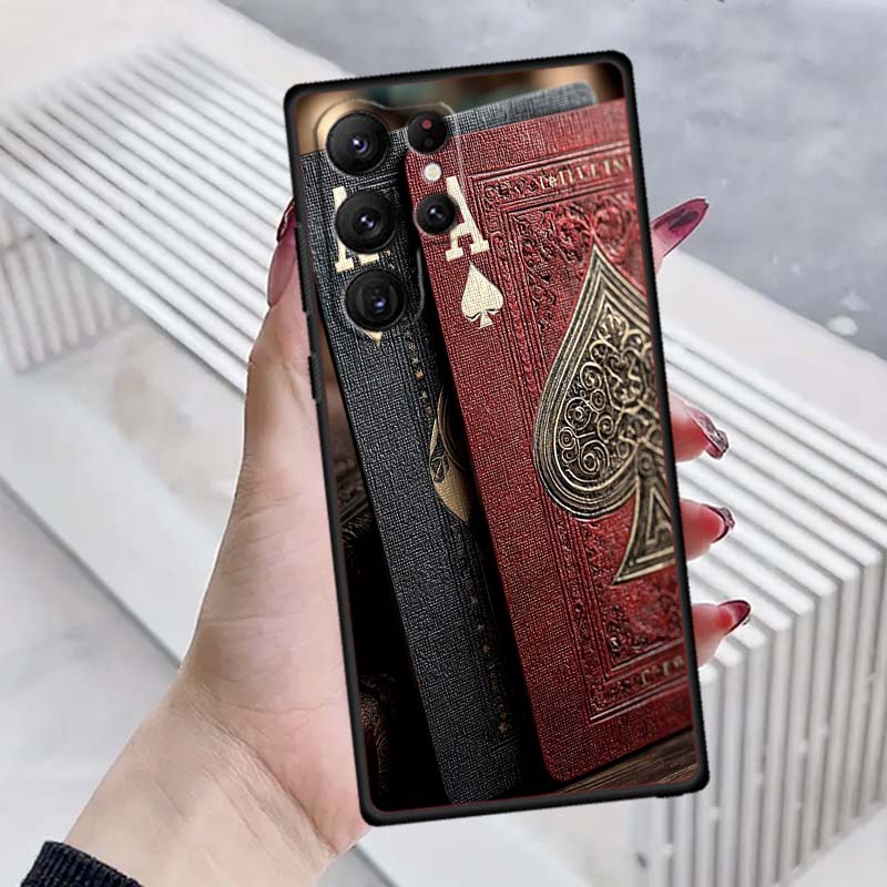 Creative poker card patterns Phone Case For Samsung Galaxy S26 S25 S24 S23 S22 S21 S20 Ultra Plus FE 5G Black Soft TPU