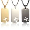 Stainless Steel Cross Zircon Pendant Inspirational Army Card Necklace Personality Men\'s Hip Hop Trend Christian Jewelry