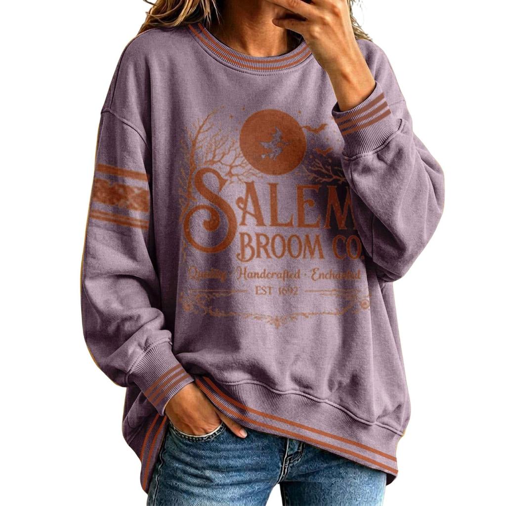 Women's Halloween Print Stylish Casual Long Sleeve Neck Sweatshirt for Fall