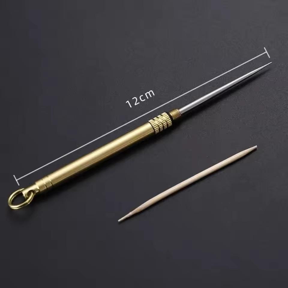 Titanium & Brass Toothpick, Portable Toothpick Bottle with Fruit Fork, Multifunctional Camping Tool, Stronger Than Dental Floss
