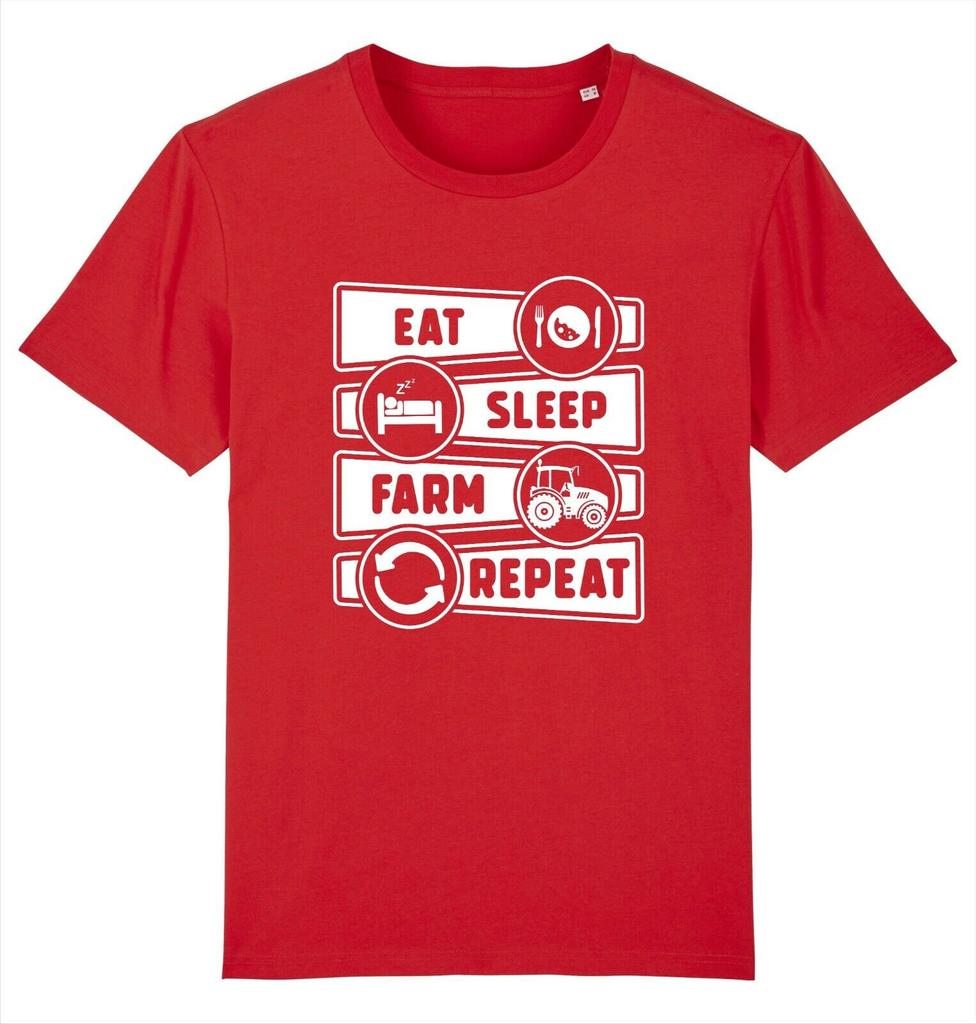 Unisexs Summer Fashion Casual Shortsleeved Shirt Eat Sleep Farm Plough Farmer Tractor Funny Farming Tshirt