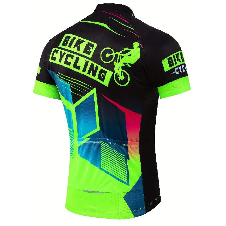 Men'S Cycling Jersey - High-Elasticity Knit Fabric with Reflective Back Design, Breathable Moisture-Wicking Fabric for Road & Mountain Biking,