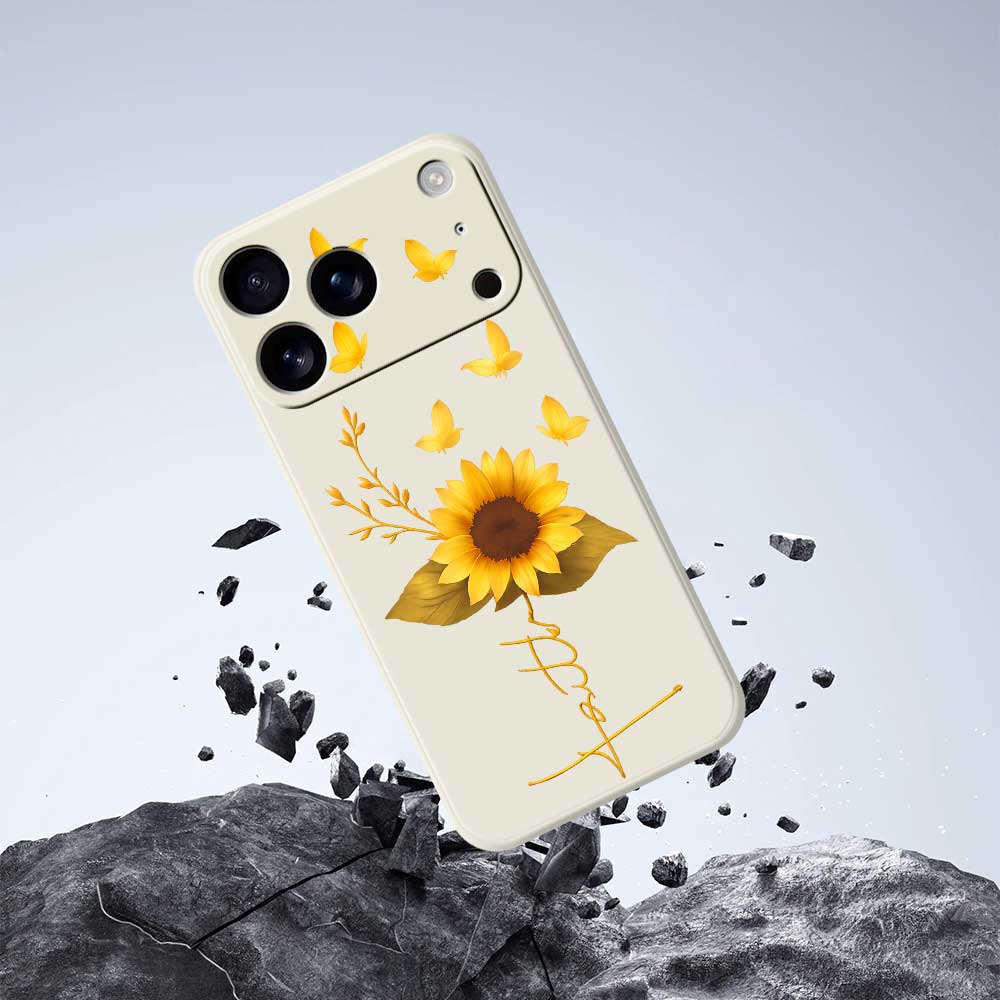 For iPhone 17 Pro Max Case Golden Butterfly Sunflower Pattern Printing Straight Edge TPU Phone Back Cover
