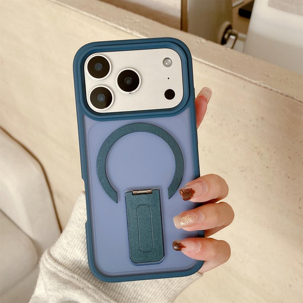 For iPhone 17 16 15 14 13 12 11 Pro Max Plus Cover Matte Clear High Quality Luxury Magsafe Folding Stand Magnetic Phone Case