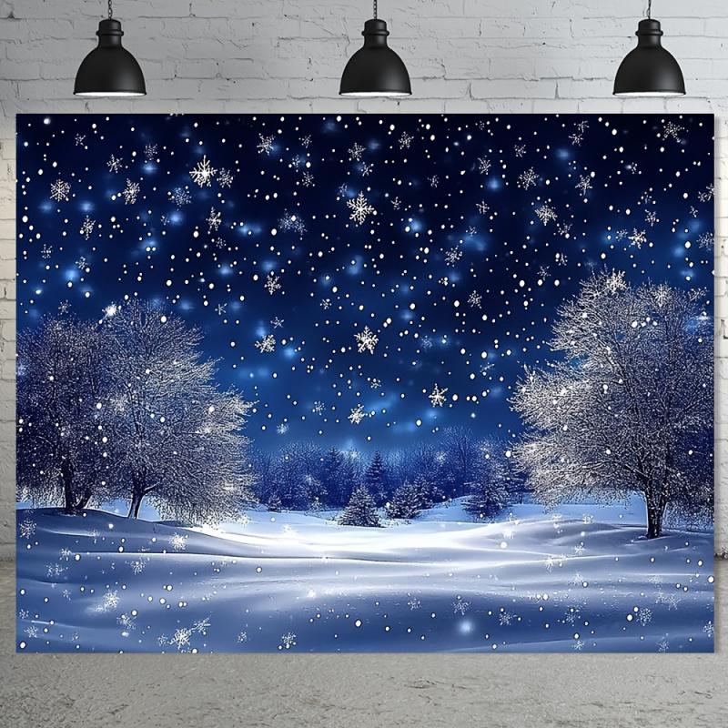 1 Charming Winter Wonderland Background - Durable Polyester Christmas Night Sky with Snow Scene No Electricity Required 47.2x31.5inch/120*80cm
