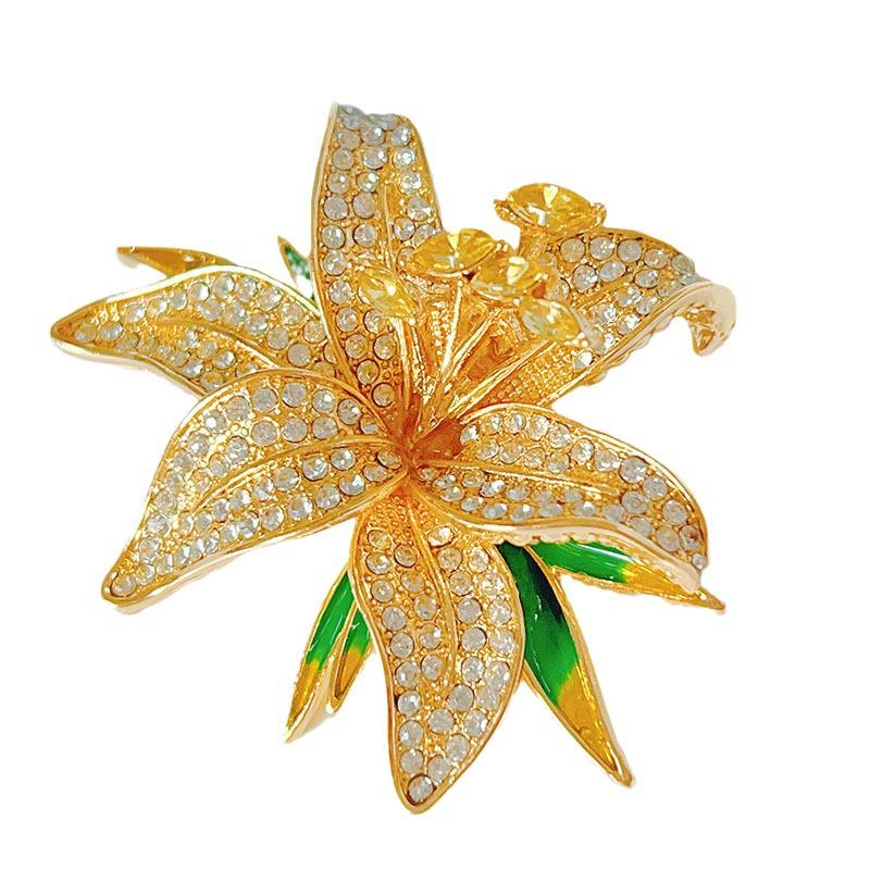 Exquisite Diamond Lily Brooch: High-End Lapel Pin for Women, Perfect as a Corsage or Jewelry Accessory