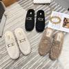 Fashion Metal Chain Lambswool Slippers Women Fur Mules Large Size 40-43 Winter Shoes Woman Flat Closed Toe Warm Plush Slides Mujer 2025