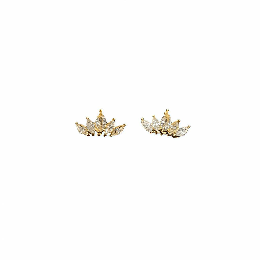 High-End Marquise Cut Feather Stud Earrings: 18K Gold-Plated S925 Sterling Silver for Women