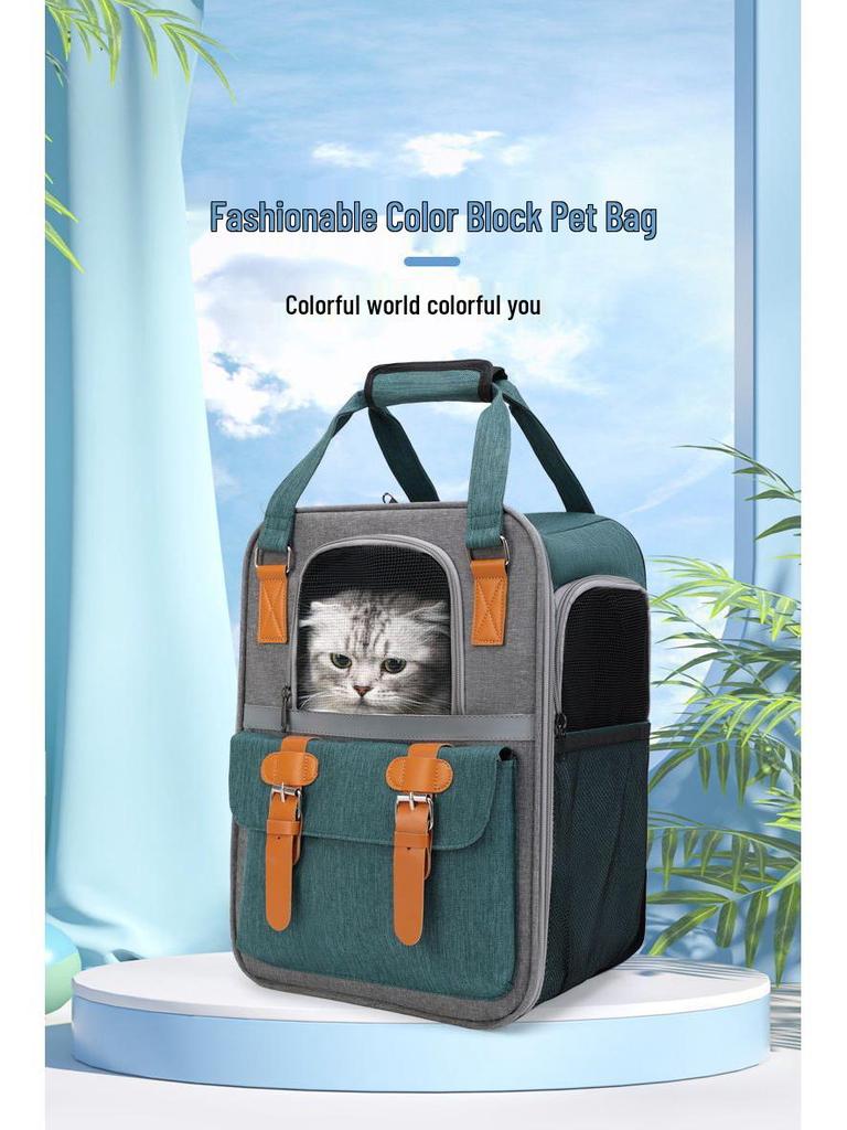 Large Capacity Portable Pet Backpack - Breathable, Foldable Double-Shoulder Bag for Cats and Dogs