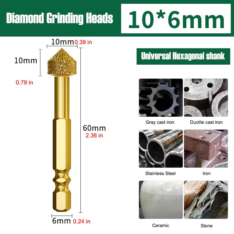 Diamond Grinding Head 6mm Universal Shank Brazing File For Cast Iron Stainless Steel Ceramics Stone Grinding Polishing Engraving
